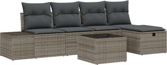 vidaXL Garden Sofa Set with Cushion 6 pcs Grey Poly rattan Vidaxl
