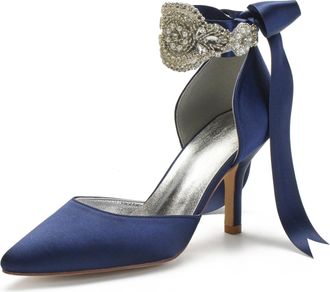 Miyoopark Women Shoes Heels for Wedding Closed Pointed Toe Evening Pumps Shoes M520 Dark Blue UK 5.5