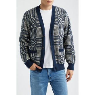 Corridor Overshot Geometric Intarsia Cardigan in Mountain Blue at Nordstrom, Size Xx-Large