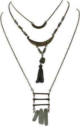 Olivia Welles Mixed Tassel & Stone Pendant Layered Necklace in Burnished Gold /Grey at Nordstrom Rack