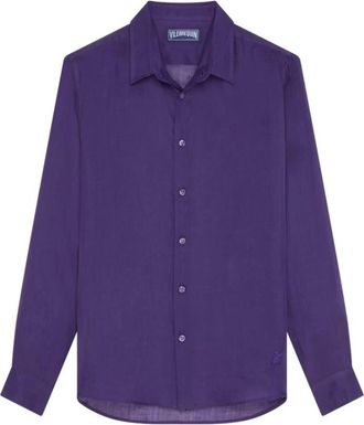 Vilebrequin Effen Linnen Shirt - Heren - Casual Overhemden - Paars - 2XL - Linnen - Overhemden