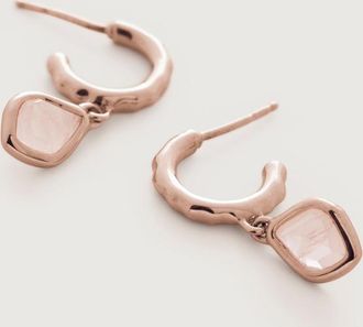 Monica Vinader Rose Gold Siren Mini Nugget Huggie Earrings Rose Quartz