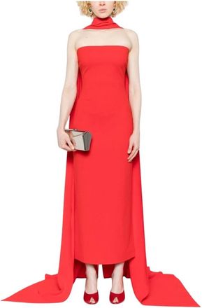 Solace London Gowns, female, Red, Size: 2XS Draped Detailing Straight Neck Sleeveless Gown