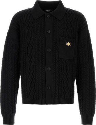 Versace Black Shirt Collar Cardigan