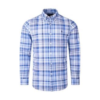 Polo Ralph Lauren Mens Blue Custom Fit Plaid Oxford Shirt, Size X-Large