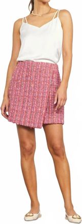 Skies Are Blue Clothing Tweed Wrap Mini Skirt In Pink Multi