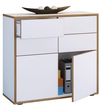 VCM Caja De Cajones De Madera Sideboard Con Puertas Giratorias Y Cajones Muebles De Oficina Dimensiones Aprox. Al. 74 X An. 100 X T. 32cm - Salia (blanco)