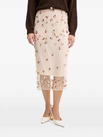 Forte_Forte embroidered-detail midi skirt - Neutrals