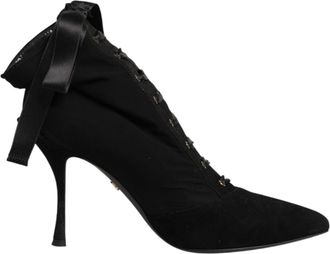 Dolce & Gabbana Black Stiletto Heels Lace Up Boots Womens Shoes