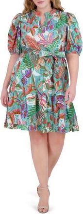 Vince Camuto Puff Sleeve Tiered Cotton Dress in Aqua at Nordstrom Rack, Size 16W