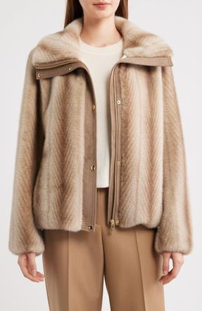 Via Spiga Faux Fur Bomber in Beige at Nordstrom, Size Xx-Large