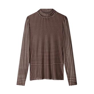 Pom Amsterdam Tops, Dames, Bruin, S, Polyester, Romi Mesh Check