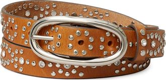 Tory Burch Pierced Studded Leather Buckle Belt in Burnt Umber at Nordstrom, Size X-Large