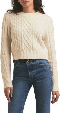 Favorite Daughter Wool & Cashmere Blend Cable Crewneck Sweater in White Froth at Nordstrom, Size Small