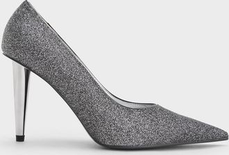 Charles & Keith Glittered Cone-Heel Pointed-Toe Pumps