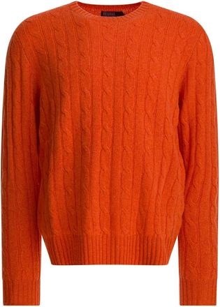 Polo Ralph Lauren Oranje Cable-Knit Sweater Aw 25 - Heren - Ronde hals truien - Oranje - S - Kasjmier - Truien & Vesten