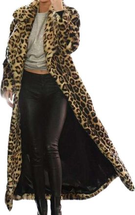 Generic Womens Leopard Faux Fur Coat Winter Warm Long Jackets Slim Fit Casual Outdoor Trench Coat Elegant Fuzzy Open Front Cardigan Plush Thermal Comfy Outerw