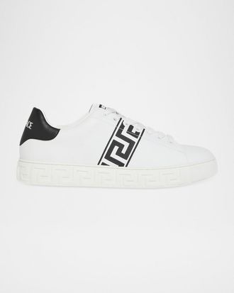 Versace Mens La Greca Leather Low-Top Sneakers
