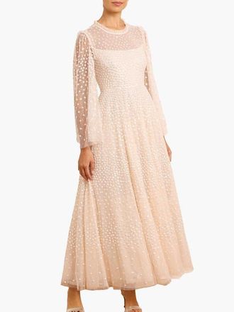Needle & Thread Scatter Dot Round Neck Ankle Gown in Cream at Nordstrom, Size 10