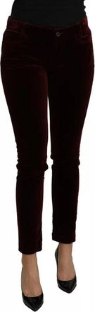 Dolce & Gabbana Womens Bordeaux Velvet Stretch Slim Fit Pants Cotton