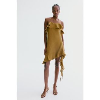 H&M Flounced halterneck dress in Dark Khaki Green at Nordstrom, Size X-Small