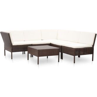 vidaXL Set Muebles De Jard&iacute;n 6 Piezas Y Cojines Rat&aacute;n Sint&eacute;tico Marr&oacute;n Vidaxl