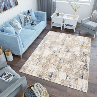 Tapiso Alfombra de poli&eacute;ster en beige, azul y miel 80x150 cm