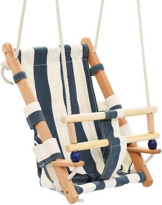 vidaXL Vidaxl - Columpio De Beb&eacute; Con Cintur&oacute;n De Seguridad Algod&oacute;n Madera Azul
