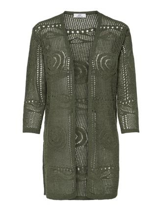 Jacqueline de Yong Womens Cardigan V-Neck 3/4 Sleeve Side Slits Elegant Jacket, Green, L