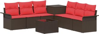 vidaXL Juego De Sof&aacute; 8 Uds. Marr&oacute;n Y Rojo Rat&aacute;n Sint&eacute;tico Y Acero Vidaxl
