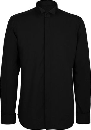 Generic Mens Black Wing Collar Tailored Fit Dress Shirt Formal Tuxedo Formal Wedding Work Double Cuff (UK, Neck, 15.5, Regular, Regular, Black)