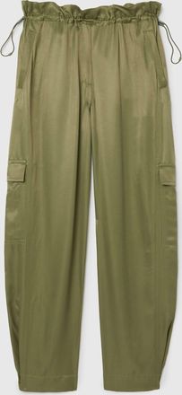 Lacoste Womens Oversized Satin Cargo Pants in Sage Green Rayon - Size 8 UK