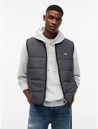 Tommy Hilfiger Mens Tommy Jeans Water-Repellent Quilted Vest - Grey - XL