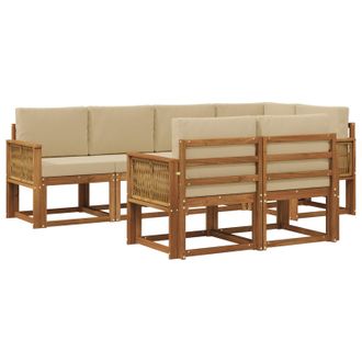 vidaXL Conjunto De Sof&aacute;s De Exterior 7 Pcs Natural Y Beige Poli&eacute;ster Vidaxl