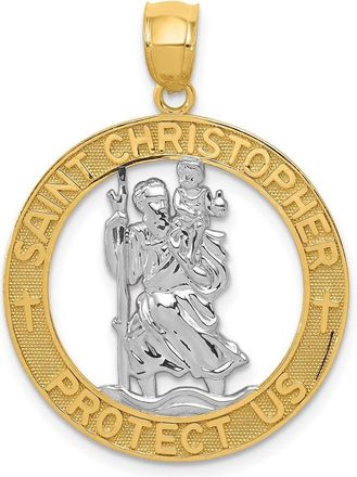 Diamond2Deal 14k Yellow Gold Rhodium St Christopher Pendant