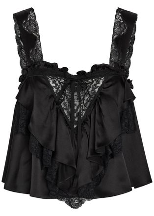 Chlo&eacute; Lace-embellished Ruffled Silk Blouse - Black - 38 (UK10 / S)