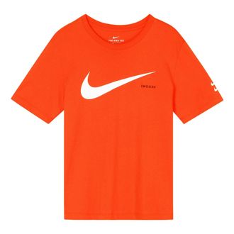 Nike Mens Nike Swoosh Large Logo Printing Knit Round Neck Short Sleeve Orange Red T-Shirt DB5858-891