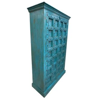 Wanderlust Deco Armario De Madera Acabado Artesanal Azul 120x46x170h Cm