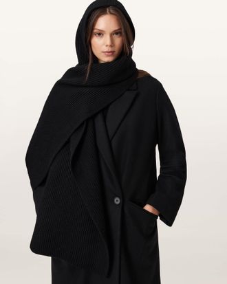 AllSaints Wren Hooded Wool Scarf