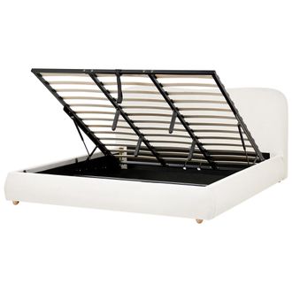Beliani Cama Con Almacenaje Minimalista 180 X 200 Cm De Tela Moderna Blanco Crema Blagnac