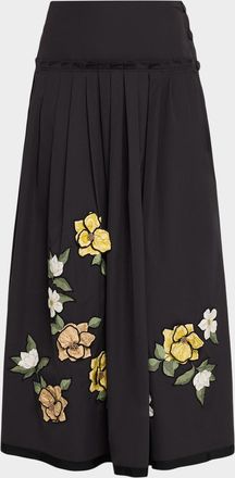 Emanuel Ungaro Lindsey Pleated Floral Applique Midi Skirt