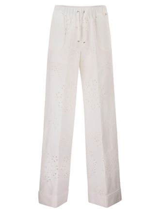 Herno Hose mit Broderie-Anglaise-Details