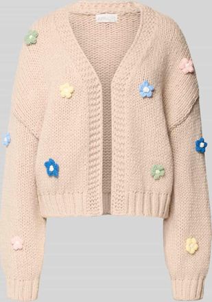 Apricot Oversized Strickjacke mit floralem Zierbesatz in Sand, Gr&ouml;&szlig;e L