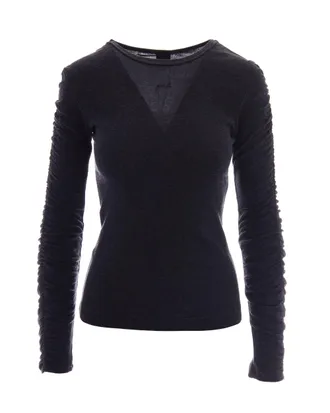 Pinko Fitted Black Long-Sleeve Top With Sheer Neckline