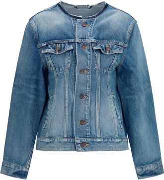 Balenciaga Blue Solid Round Neck Jacket
