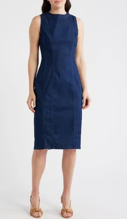 Maggy London Sleeveless Stretch Denim Sheath Dress in Dark Wash at Nordstrom, Size 12
