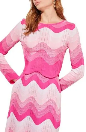 Ming Wang Stripe Crop Top in Carmine Rose Multi at Nordstrom Rack, Size X-Large