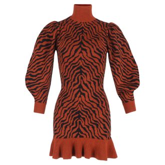 Ulla Johnson Joni Printed Ruffled Hem Mini Dress in Rust Wool