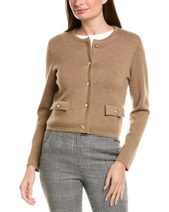 Bruno Magli Cropped Crewneck Wool Jacket