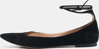Gianvito Rossi Black Suede Femi Ankle Wrap Pointed Toe Flats